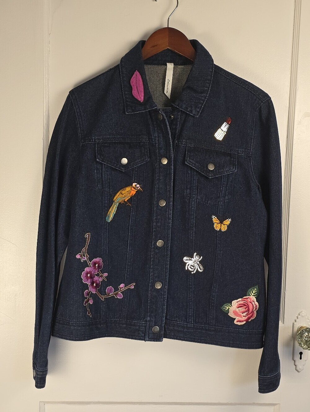 Ny Collection Whimsical Embellished Denim Jacket Like New L